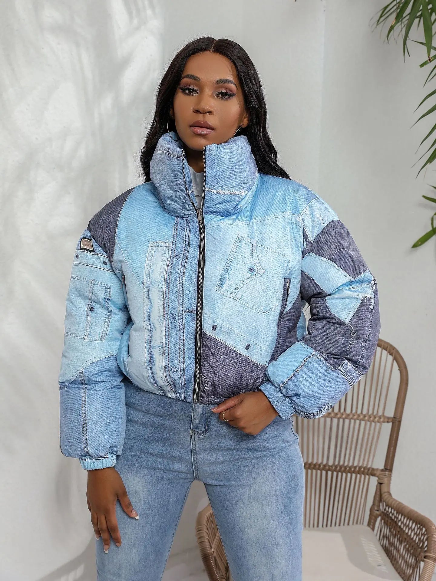 Winter Tide Cowboy Print Down Jackets Fashion Women's Cotton-padded Coat Lapel Zipper Short Loose Thickening Parkas Jakcets