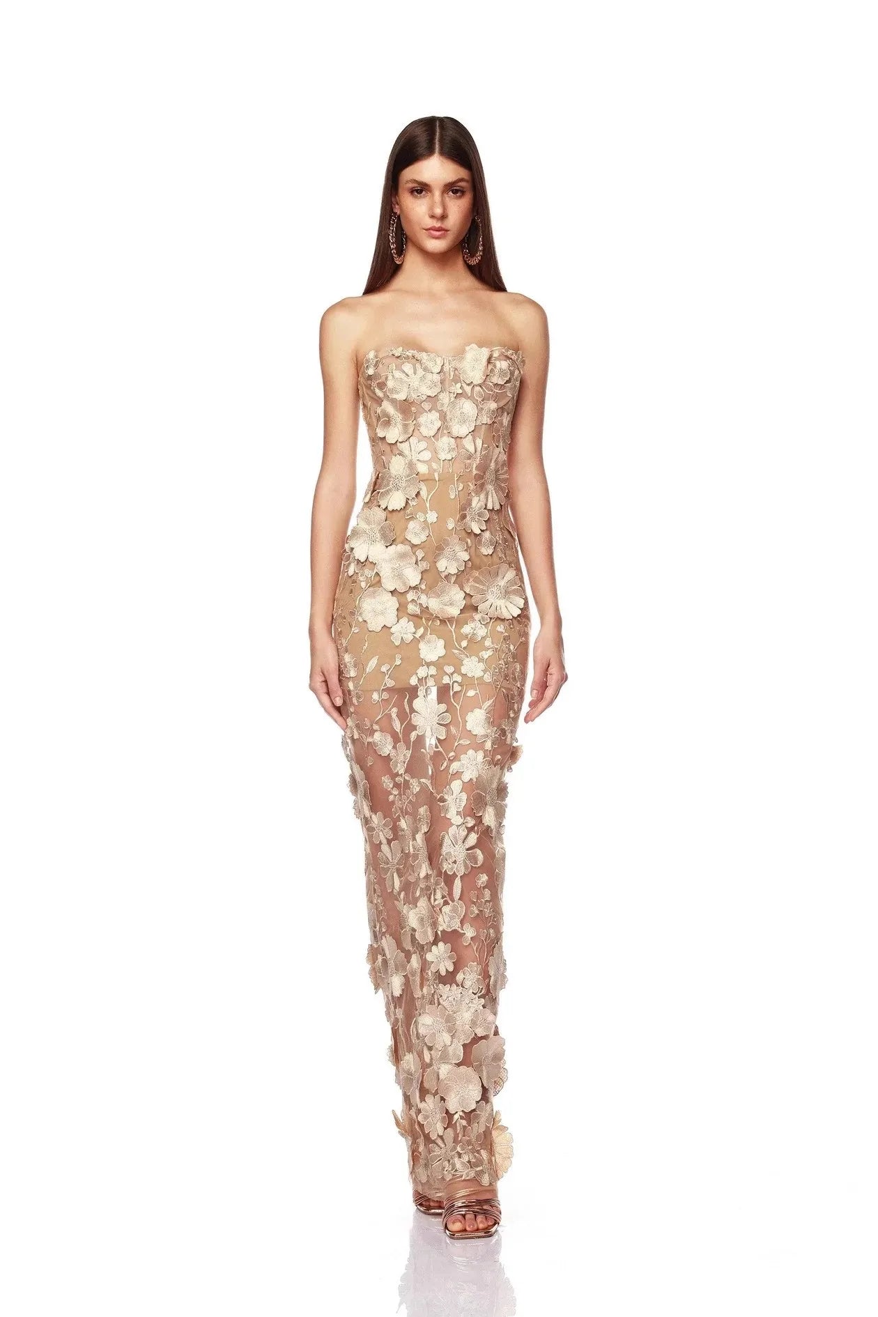 Luxurious 3D Flowers Chest Wrapping Dresses Spring Women High Waist Zipper Knee Length Dress Female Sleeveless Backless Dress